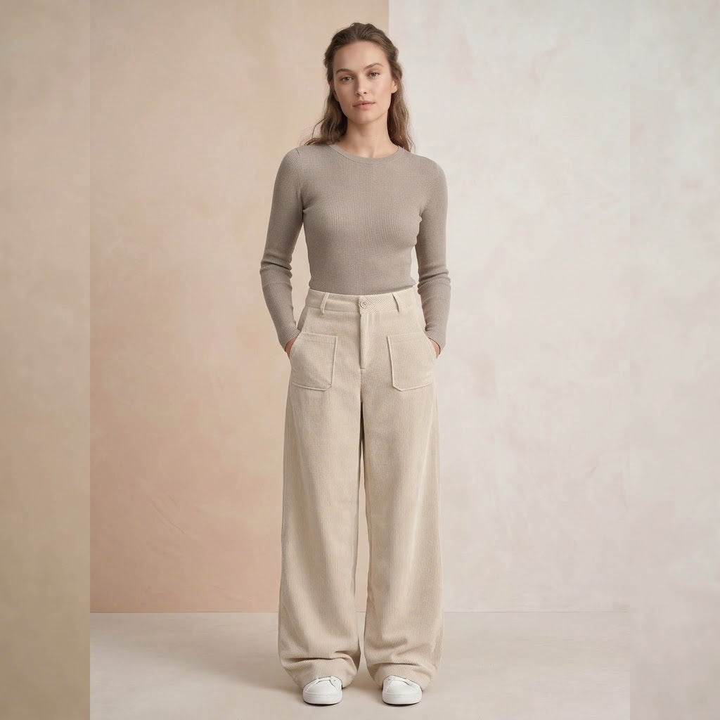 Pantalón Ancho de Pana Cintura Alta