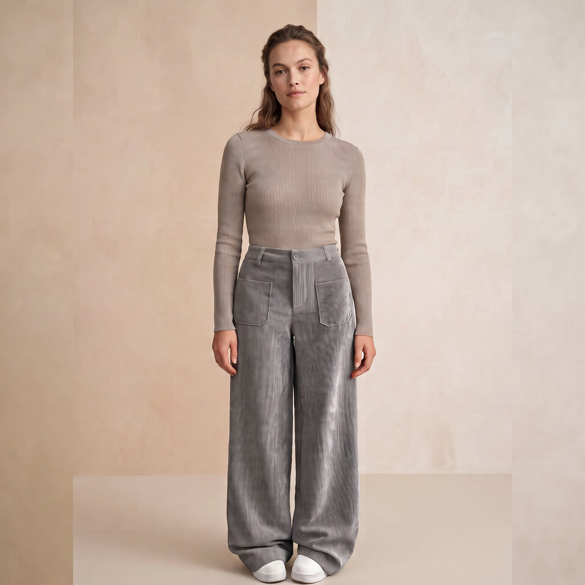 Pantalón Ancho de Pana Cintura Alta