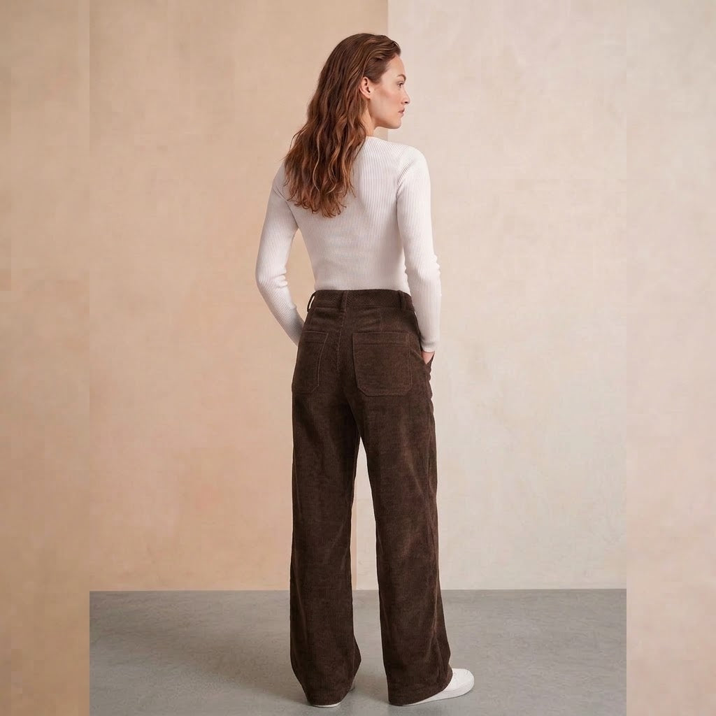 Pantalón Ancho de Pana Cintura Alta