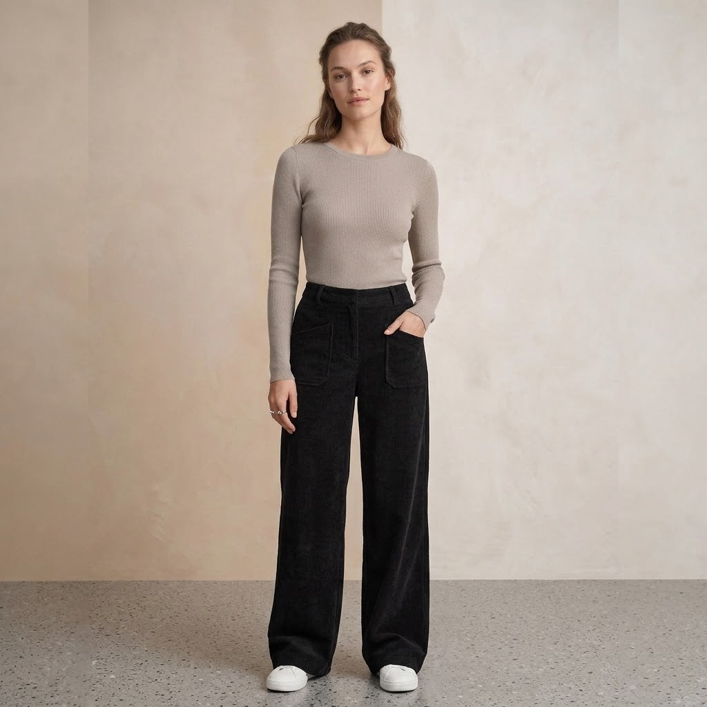Pantalón Ancho de Pana Cintura Alta