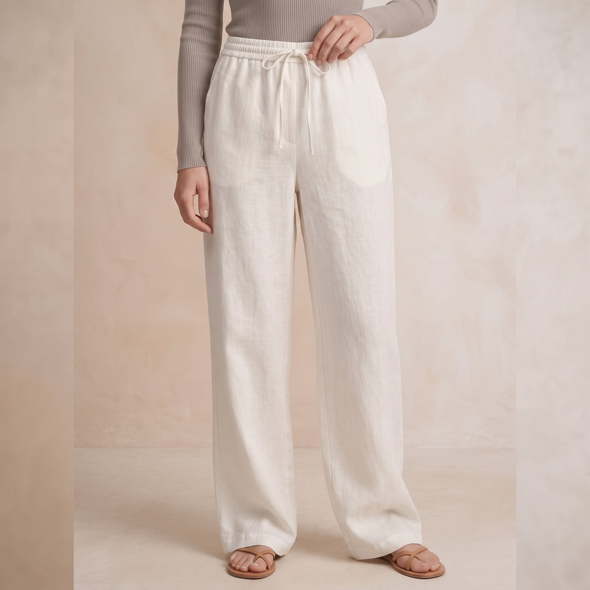 Pantalones blancos de corte ancho para mujer