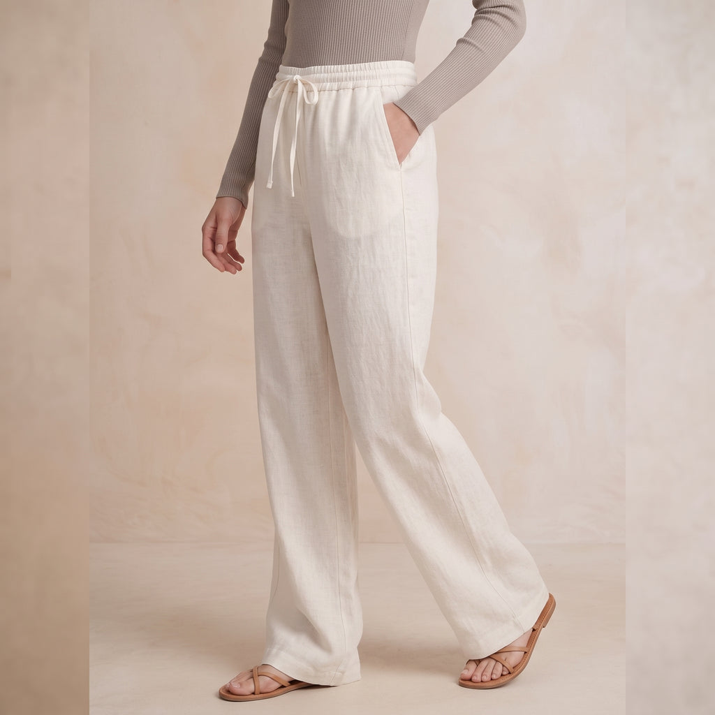 Pantalones blancos de corte ancho para mujer