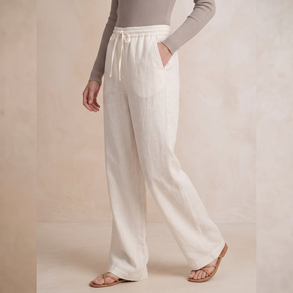Pantalones blancos de corte ancho para mujer
