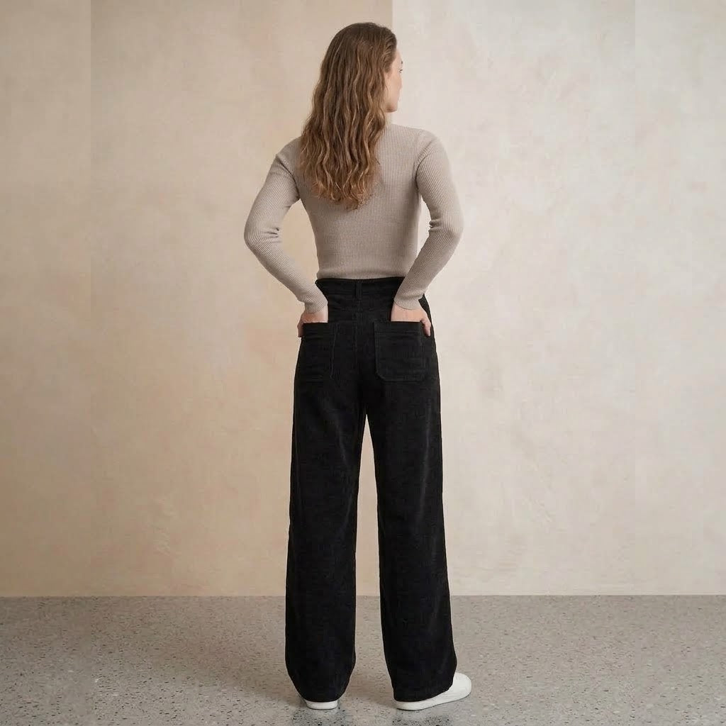 Pantalón Ancho de Pana Cintura Alta
