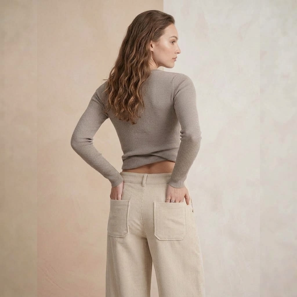 Pantalón Ancho de Pana Cintura Alta