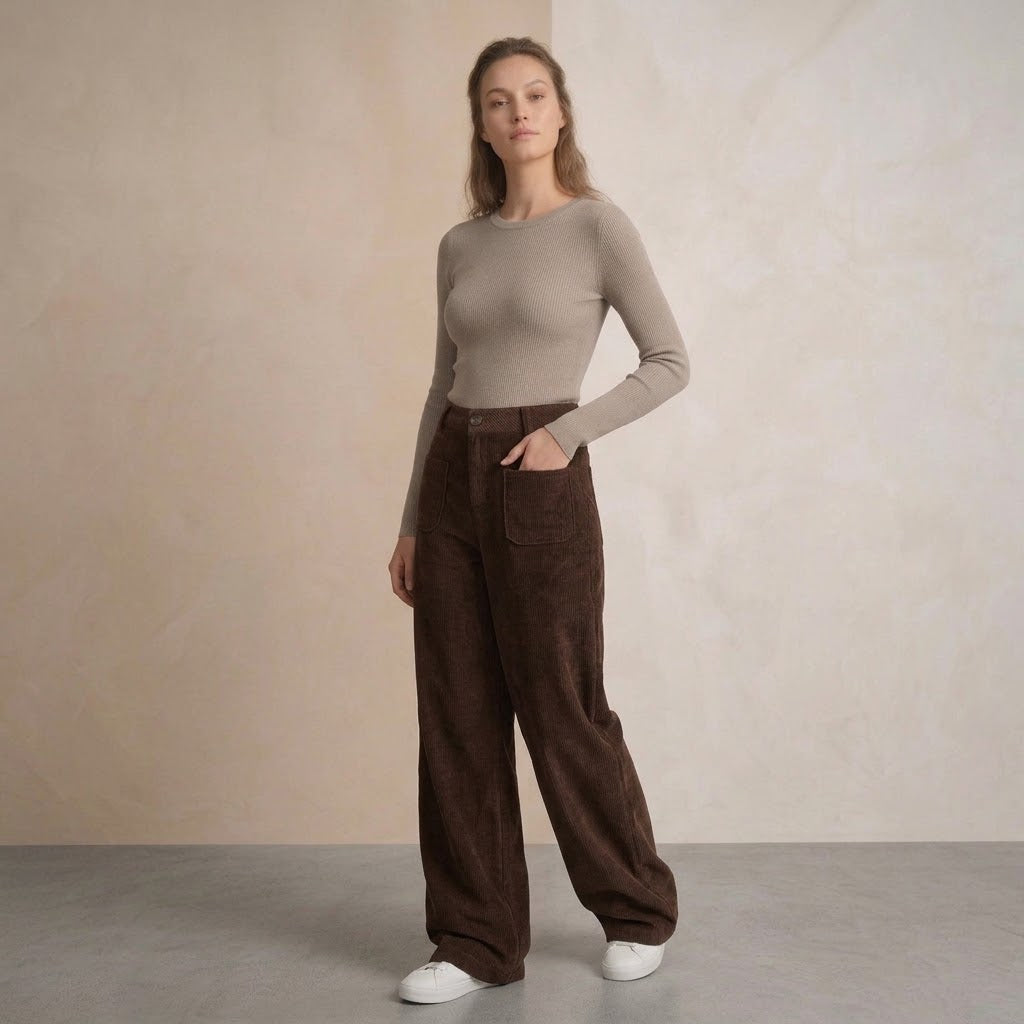 Pantalón Ancho de Pana Cintura Alta